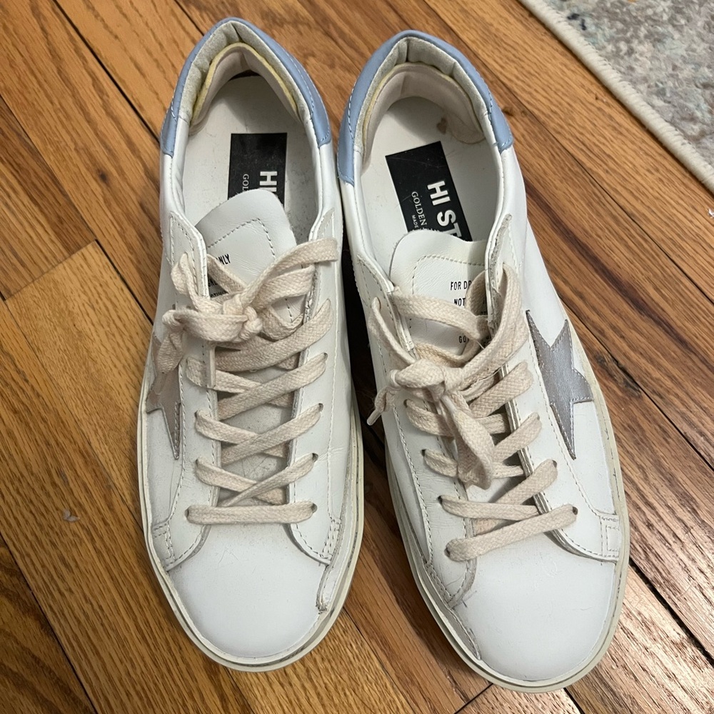Golden Goose White and Silver Sneakers with Leather Upper